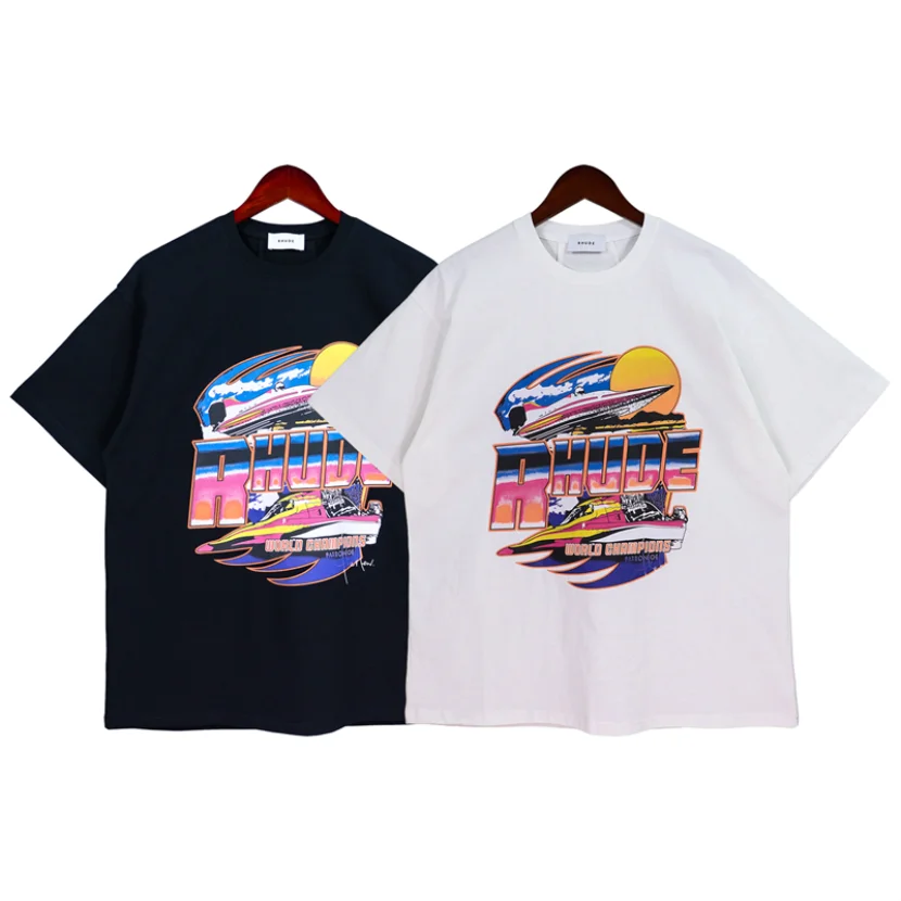 

Summer Rhude T-shirt Men Woman Heavy Fabric Oversized Loose Top Tees