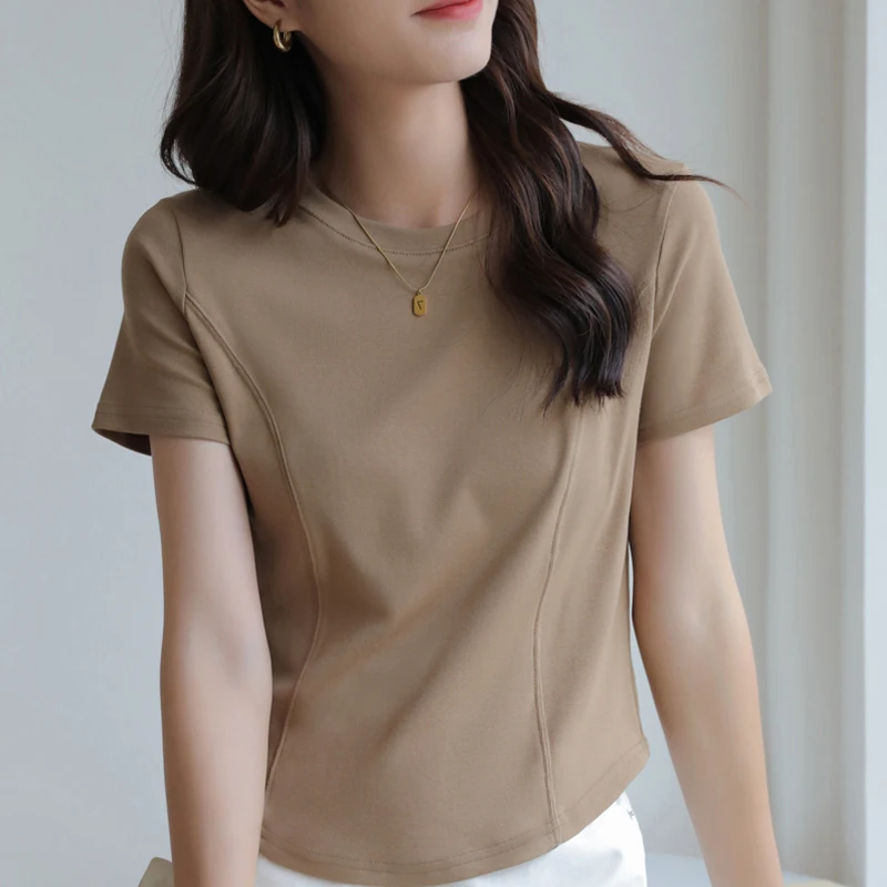 

Short Sleeve Cotton Summer Women T-shirts 2023 Summer Office Lady Shirt Slim Tee Tops Design Casual Tshirts Clothing Blusa 26903