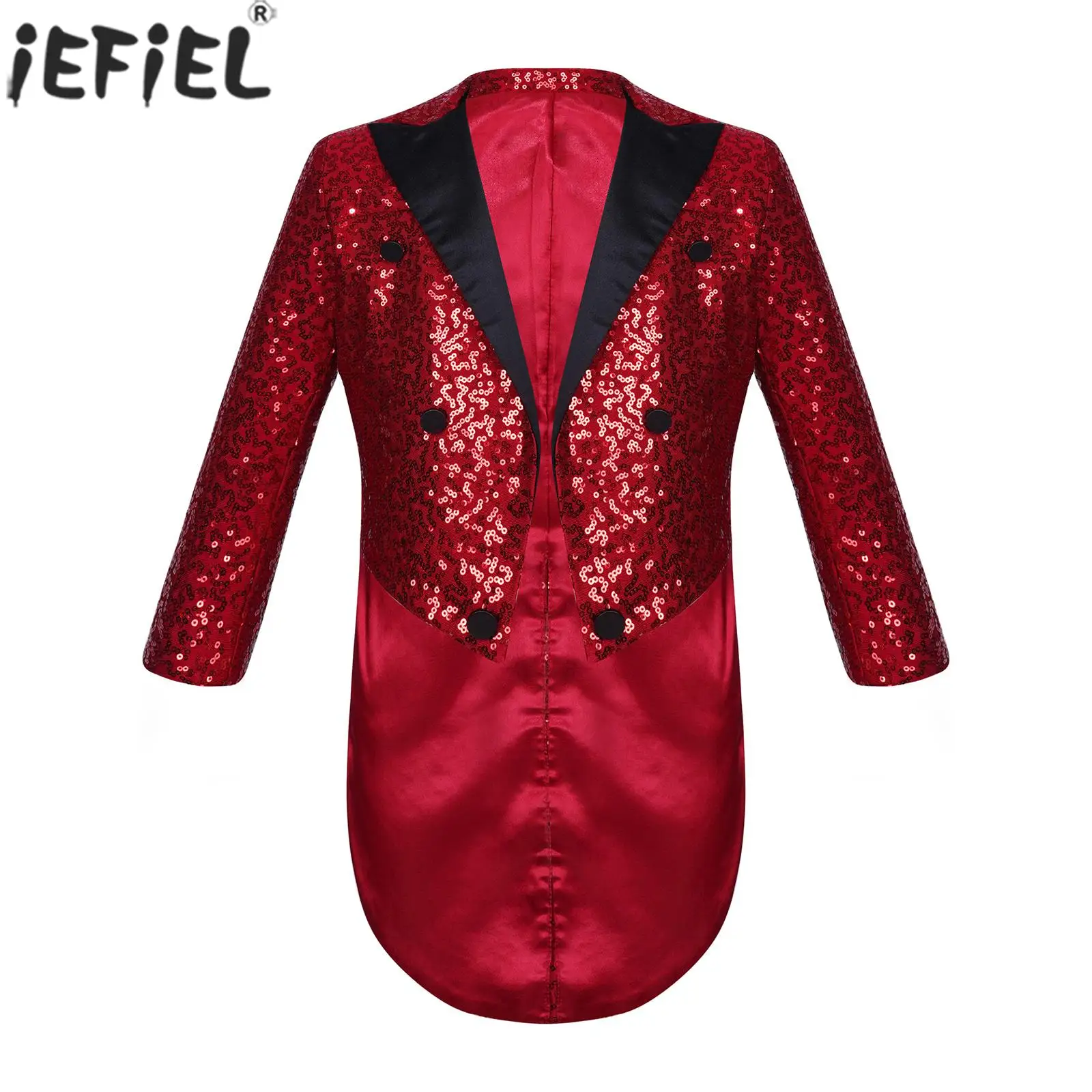 4-16Y Boys Long Sleeve Sequin Blazer Tuxedo Coat Magic Circus Shows Prince Cosplay Wedding Party Dancing Costume Gentleman Suit