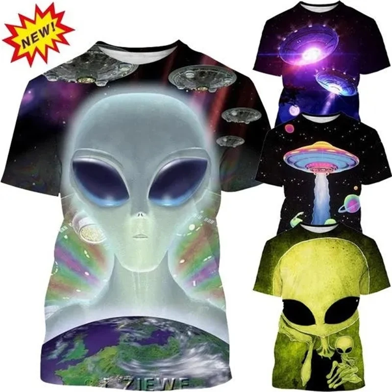 

Printing Creative Design Alien T-shirt Extraterrestrial 3D Printed T Shirt Men Harajuku Street Casual Short-sleeve Tshirt Tees