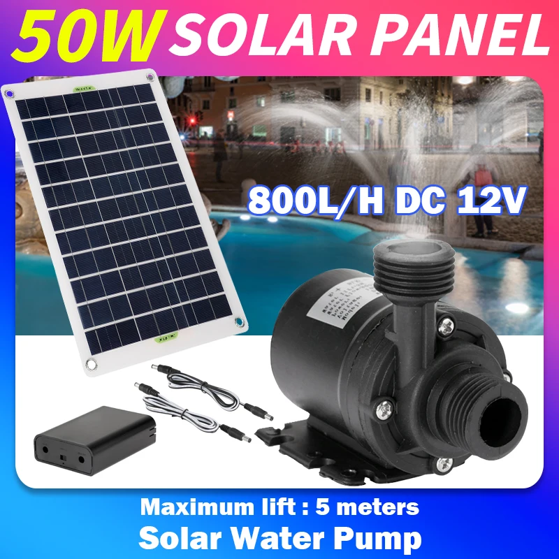 

50W 12V Solar Power Panel Kit 800L/H Solar Water Pump Garden Brushless Pond Fountain Pool Water Pump Aquarium Fish Water Pump