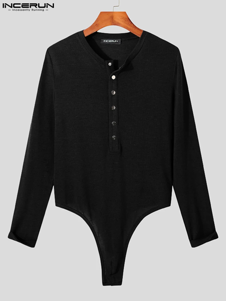 Sexy Fashion New Men's Rompers INCERUN 2022 Solid All-match Multi Buttonhole Bodysuit Comfortable Male Long Sleeve Rompers S-5XL