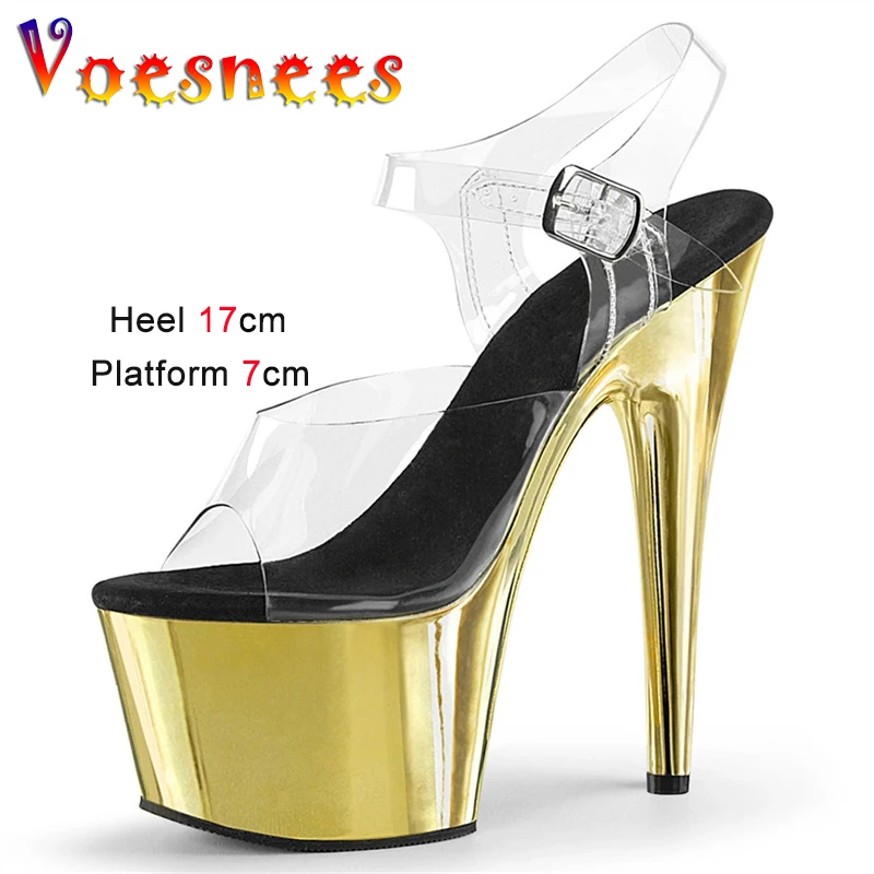 

17cm Stiletto Heel 7cm Platform Ankle Strap Sandal High Heel Fish Mouth Open Toe Fashion Women's Shoes Electroplated Heels