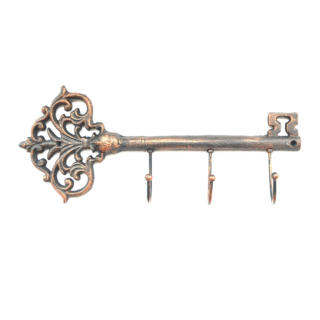 

Decorative Wall Mounted Cast Iron Key Holder Vintage Key Shaped Coat Hanger with 3 Hooks