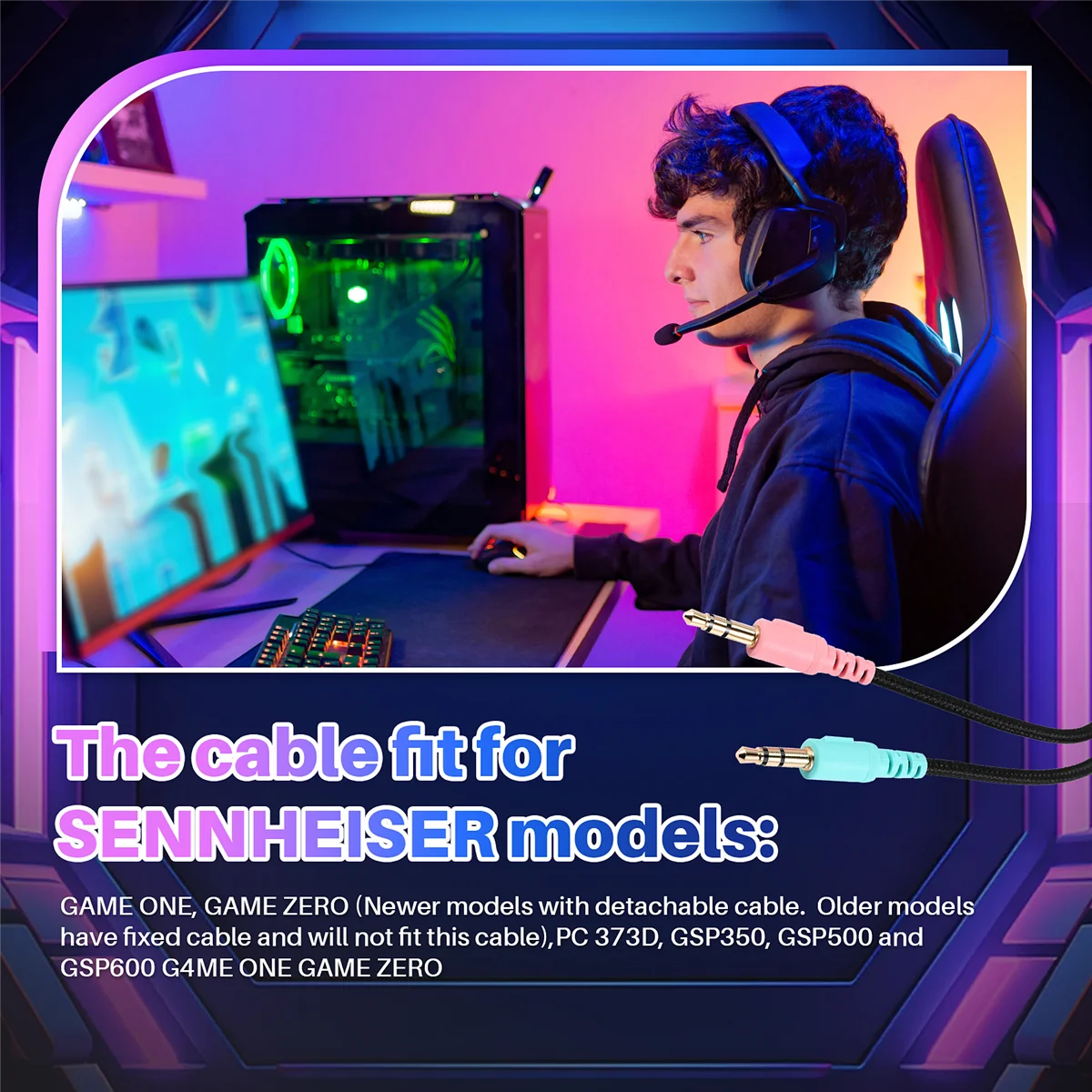 Сменный кабель XFDZ для наушников Sennheiser G4ME ONE GAME ZERO 373D GSP 350GSP 500GSP 600 (версия для ПК 2 метра) (art.: 3920cd5d0de87) - 3920cd5d0de87