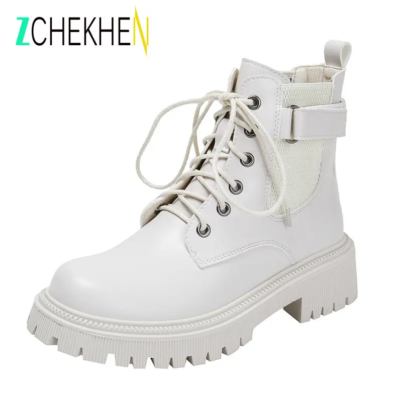 

Women's Thick Bottom Chain Chelsea Boots 2023 New Female British Boots Short Boots White ANKLE Boots Botas De Mujer
