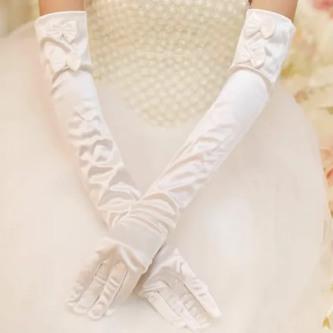 Длинные атласные перчатки с бантом и цветочным узором для девочек, косплей принцессы