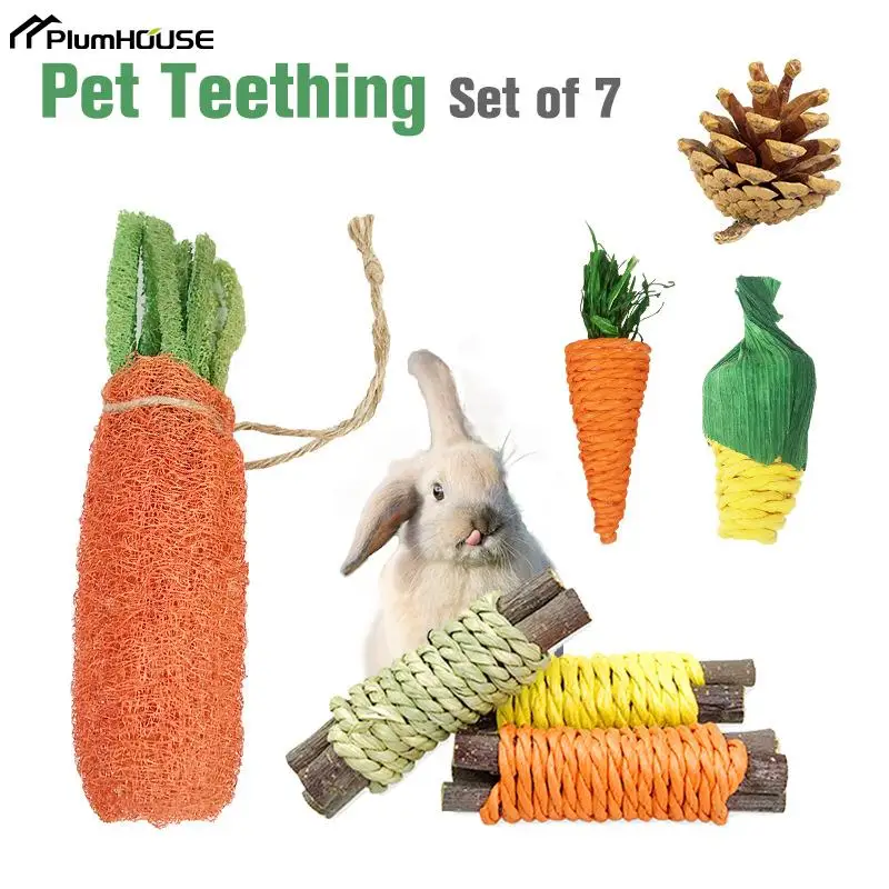 

7 Pcs/set Bunny Chew Toys Rabbit Bite Grind Teeth Toys Hamster Molar Tooth Care Toy For Dwarf Guinea Pigs Squirrels Gerbils