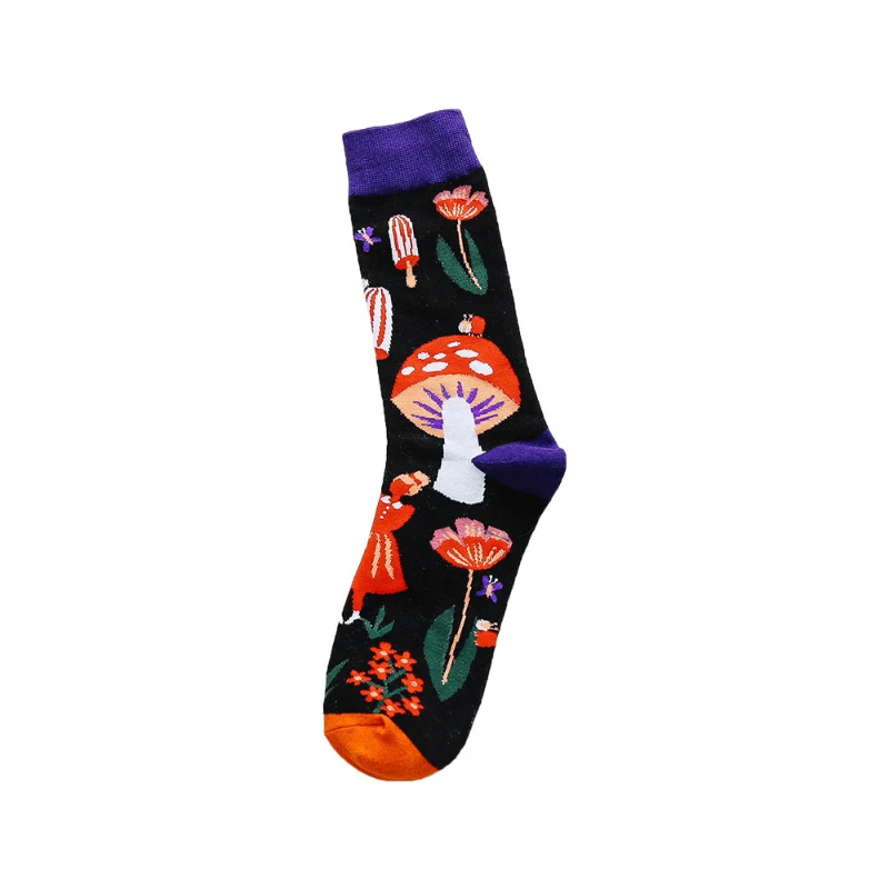 Women Men Happy Funny Socks Print Fruit food Art Cute Spring Autumn Summer Winter Socks Cotton Fashion Socks Middle Tube 4/Lot