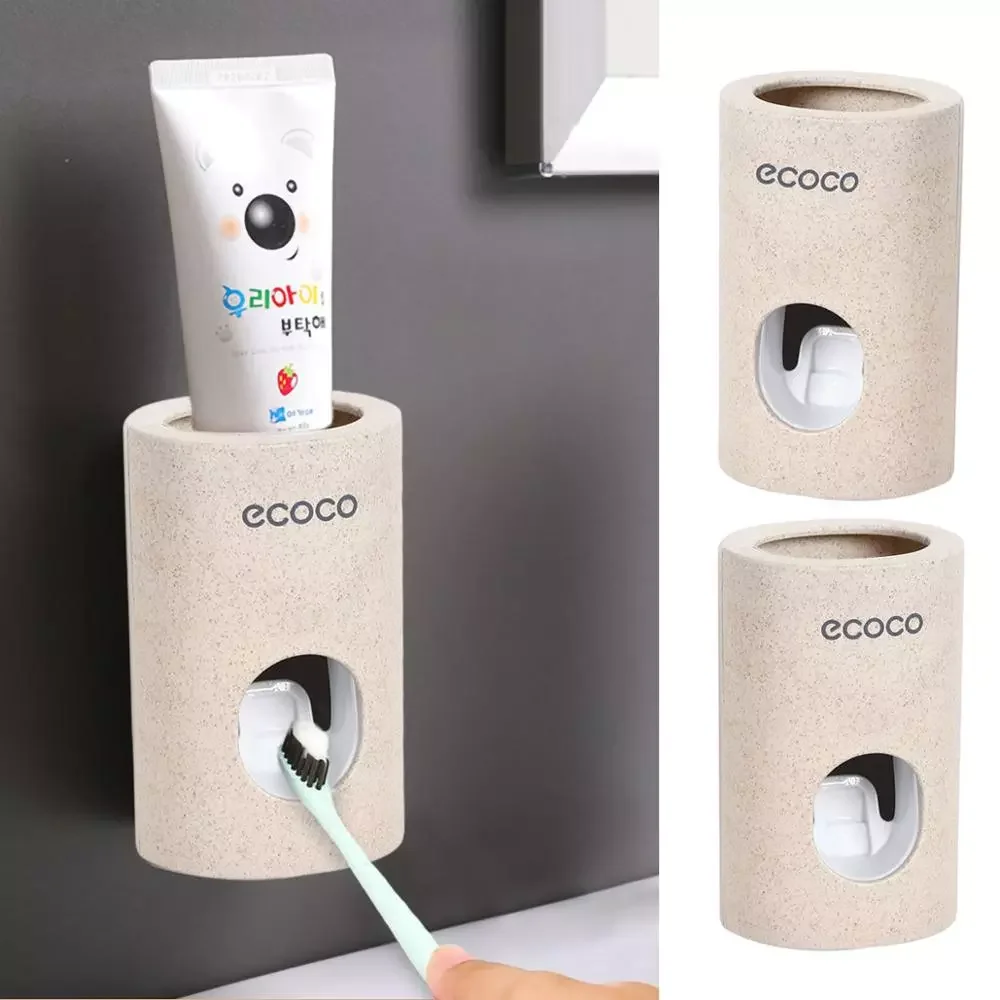 

LEDFRE Automatic Toothpaste Dispenser Dust-Proof Toothbrush Holder Wheat Straw Wall Mounted Home Squeezer Bathroom accessories
