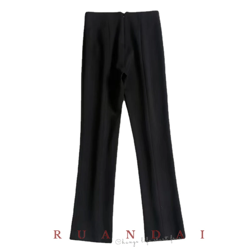 Pure Color Nine-quarter Pants for RUANDAI 2022 Summer New High Elastic Thin Open Trim High Waist Stretch Flared Pants Female