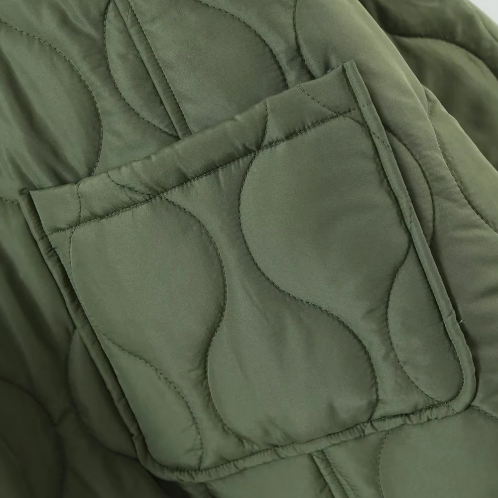 KEYANKETIAN women's diamond quilted cotton coat winter coat Army green oversize round neck single breasted cotton coat