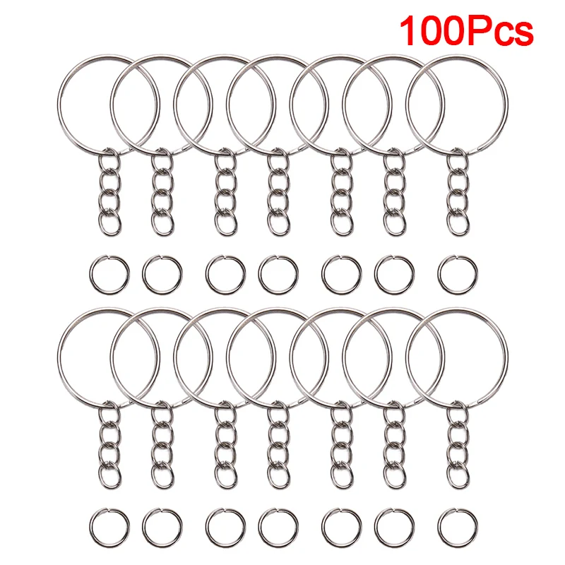 

100Pcs 50pcs Keychain Rings with Chain and 50pcs Open Jump Rings DIY Key Chain
