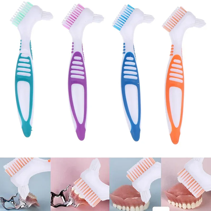 

Denture Cleaning Brush Bristles; Ergonomic Rubber Handle Multi-Layered Bristles False Teeth Brush Oral Care Tool