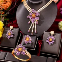 missvikki new trendy luxury charm flowers jewelry set 4pcs necklace bangle earrings ring for women bridal wedding jewelry