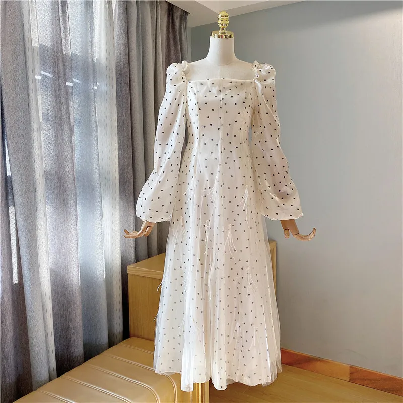 

Женское винтажное платье макси, Повседневное платье с принтом, квадратным вырезом и пышными рукавами, летний наряд