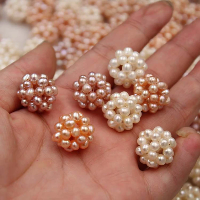 

Natural Freshwater Pearl Ball 12mm White Powder Pearl Hand Woven Hollow Ball DIY Sweater Chain Ball Accessories Pendant Earrings
