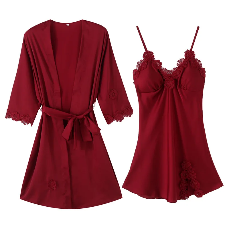 Women's Sleepwear 2 Pcs Sets Velvet Sleepwear Striped Robe Nightgown and Backless Sleep Dress Pajamas Set