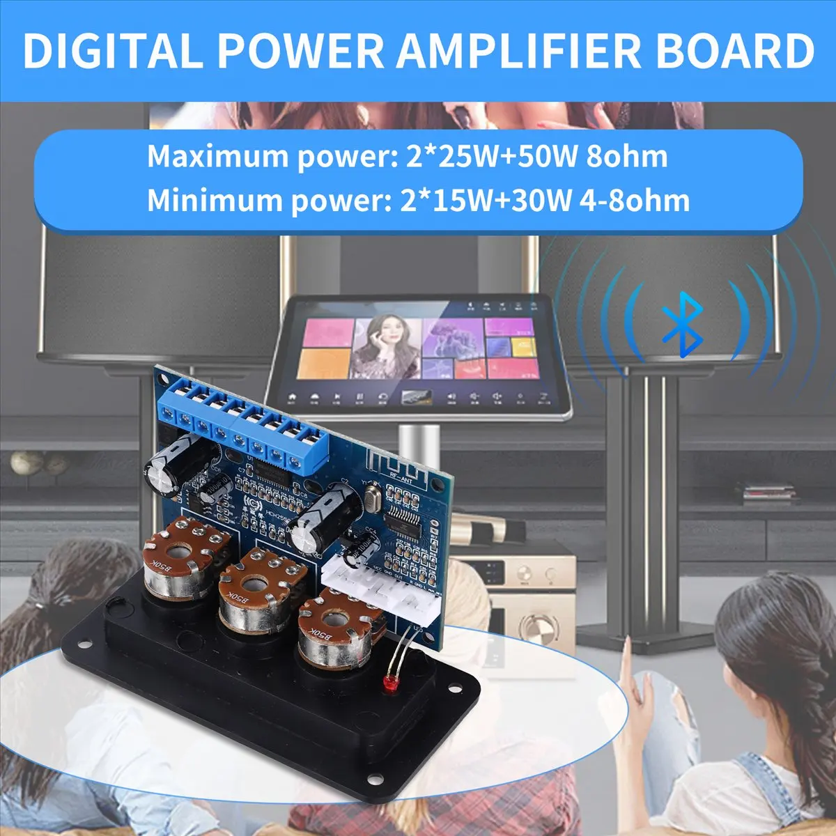 Фото (A75T) 2.1-канальная цифровая плата усилителя мощности 2X25W+50W с Bluetooth 5.0, сабвуфер, класс D, аудиоусилитель, DC 12-20В №5