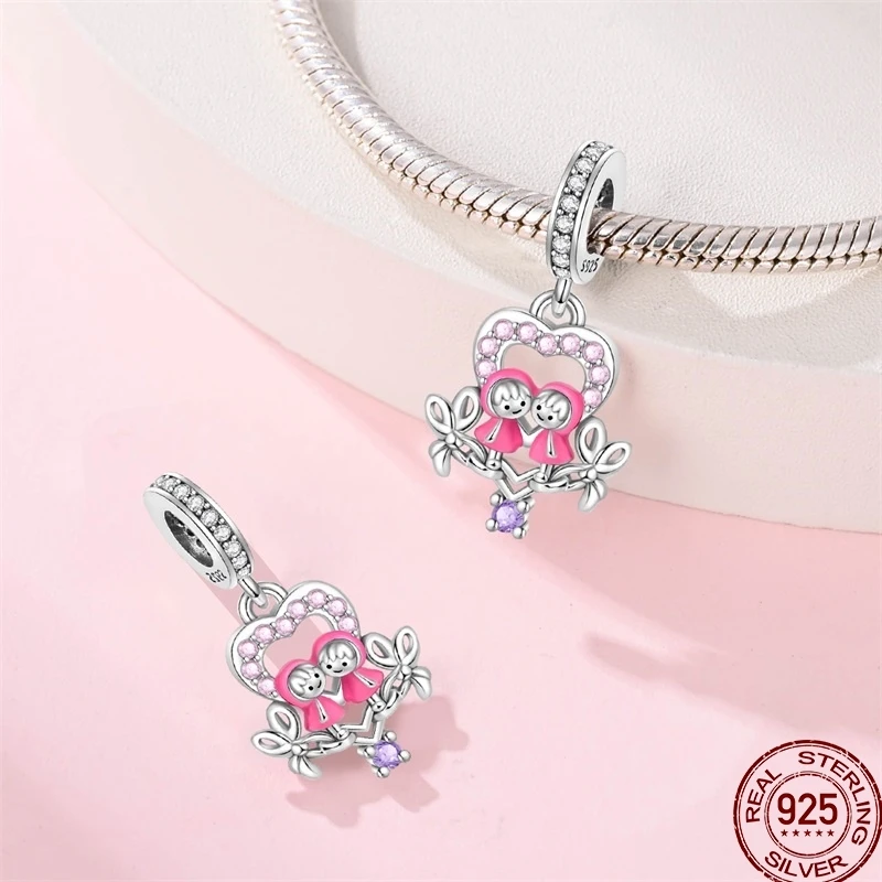 Новинка 2025 стерлингового серебра 925 пробы розовая любовь роза кошка