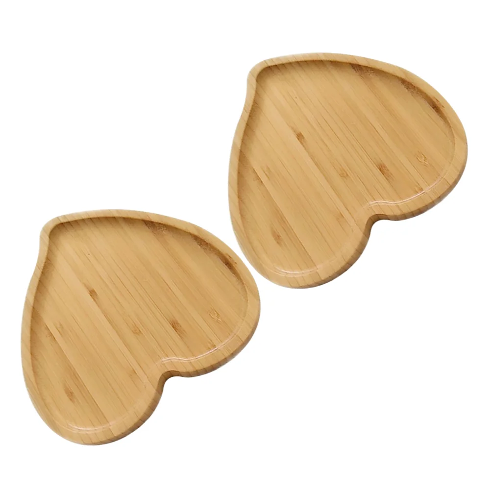2 Pcs Heart Shaped Eco-friendly Bamboo Wooden Tray Food Tea Coffee Serving Plate Fruit Bread Dishes Snack for Hotel |