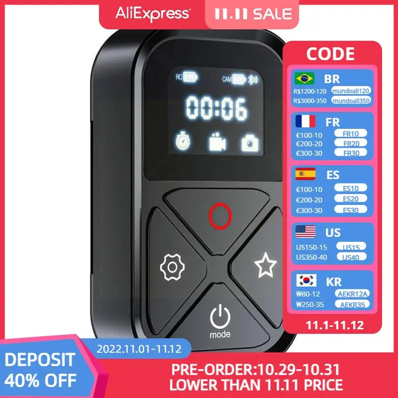 

Беспроводной пульт дистанционного управления для Hero10 9 8 с Oled экраном и цветным индикатором Водонепроницаемый T10 Bluetooth пульт дистанционного ...