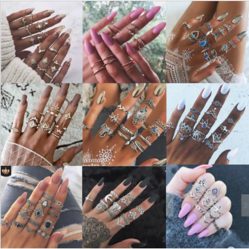 

Style Hand Accessories 12-piece Set 10-piece Joint Ring Water Drop Geometric Women's Retro Ring Set Anillos Steampunk Boho