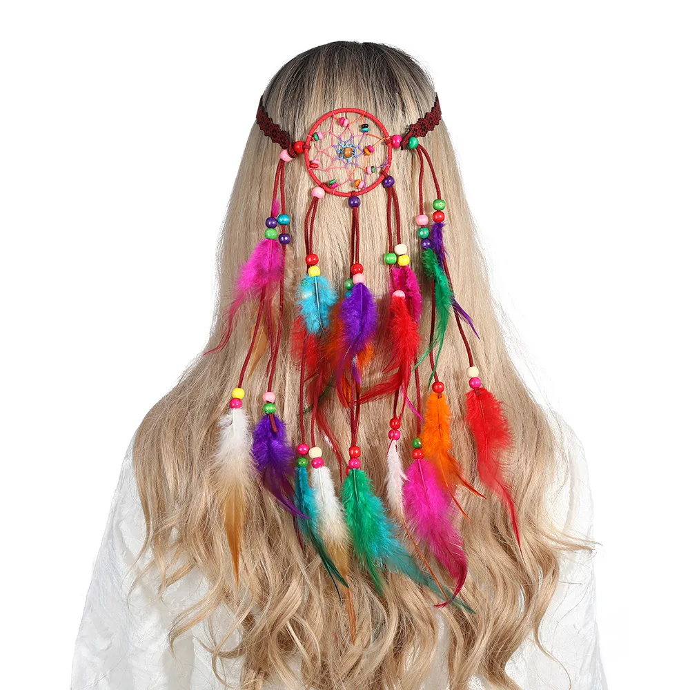 

Come Shine Fashion Boho Feather Headband for Woman Festival Hair Accessories Peacock Feather Turban Ladies Adjust Hairband