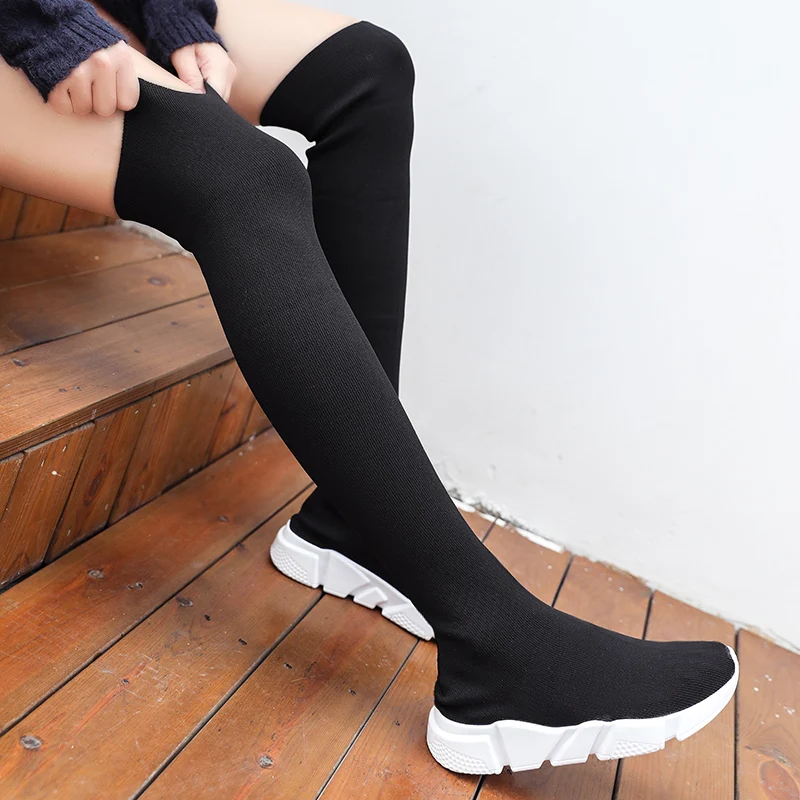 

Women Boots Over the Knee Socks Shoes 2022 New Female Fashion Flat Shoes Autumn Winter Long Boot for Women Body Shaping Sneakers