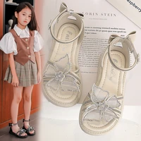 3 12 rhinestones bow roman sandals summer 2022 girl fashion barefoot shoe for kid beach gladiator sandals child shoe for girls