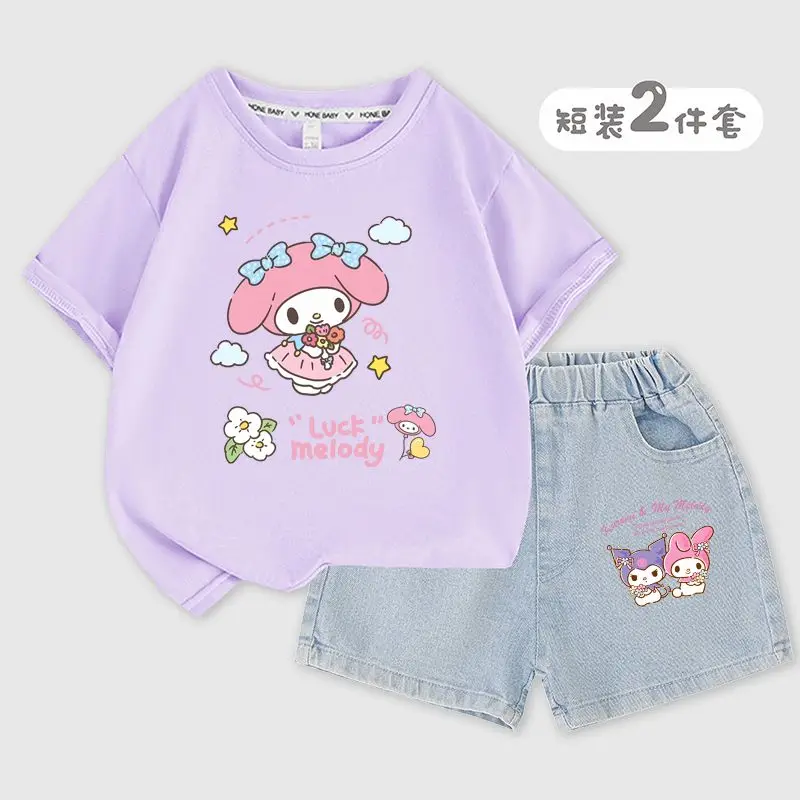 

2023 Kawaii Sanrioed аниме Kuromi Mymelody Cinnamoroll для малышей мальчиков девочек летняя спортивная одежда Детские футболки + шорты 2 шт. подарок