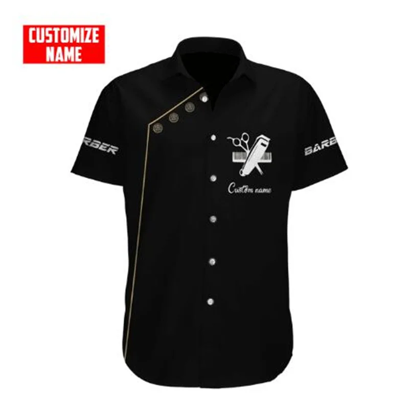 

Fashion Hawaii Beach Shirt Barber Personalized Name 3D Printing Men's Shirt Unisex Street Casual Sports Short Sleeve Shirt