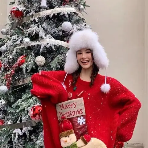 Neploe Рождественская вышивка Свободный сладкий простой джемпер пуловер 3D цветок вязаный тяжелый вязаный новый корейский Y2K гот новые женские топы