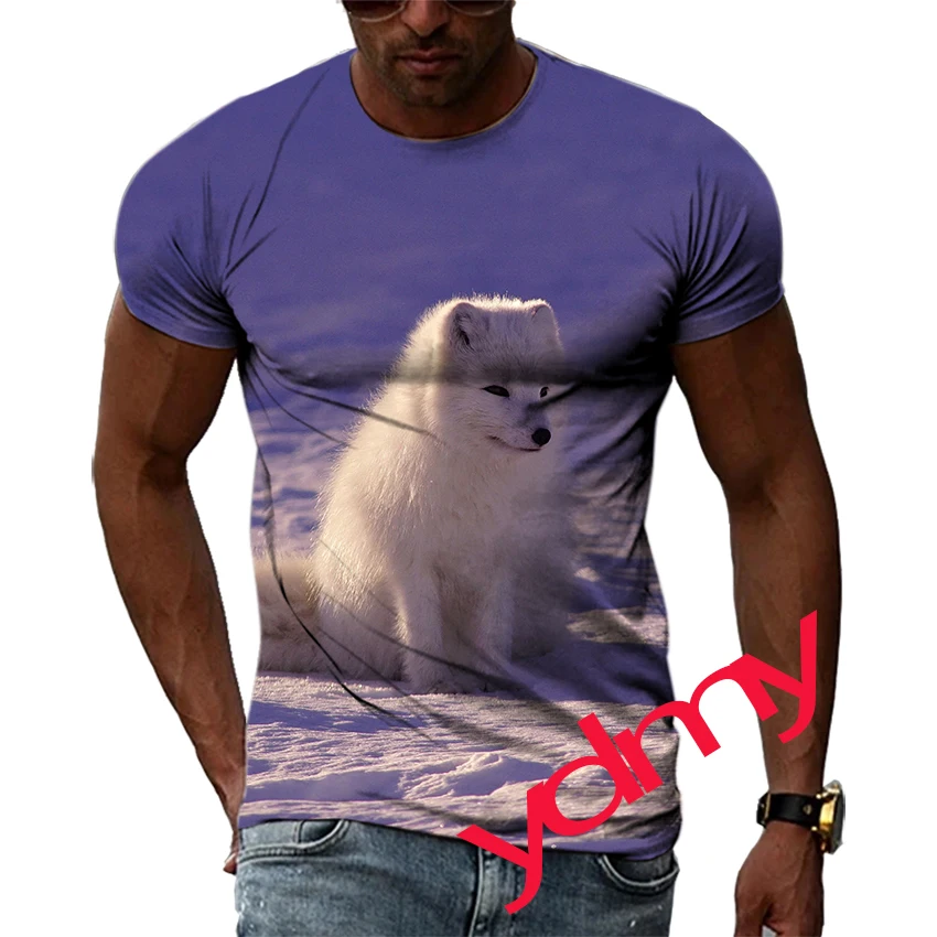 

Tide Fashion Summe Picture Men's T-shirt Casual Print Tees Hip Hop Personality Round Neck Short Sleev Quick Drying Fox Tops