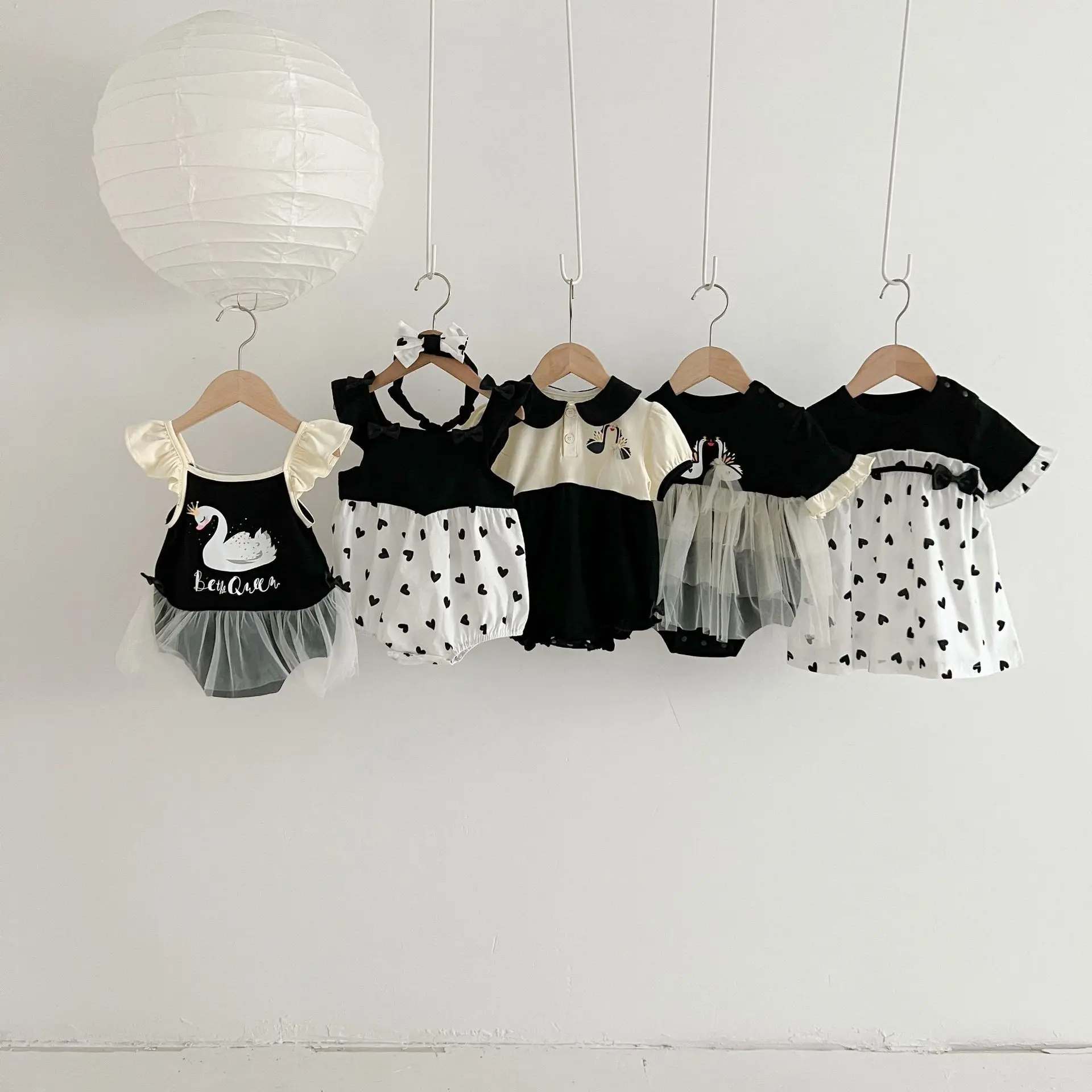 

LILIGIRL Summer Baby Girls Rompers Cotton Swan Mesh Cool Breathable Boutique Infant Girls Bodysuit Toddler Girls Outfits