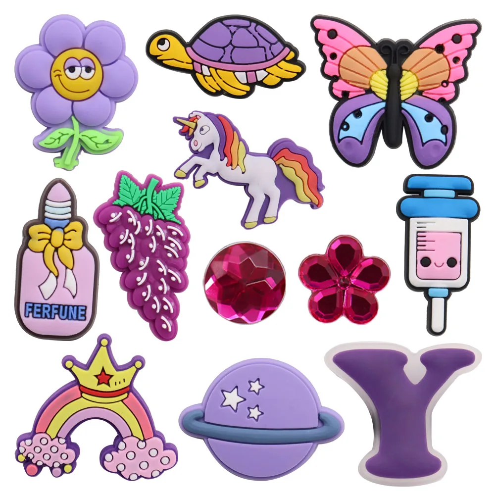 

Wholesale 50Pcs PVC Grape Syringe Planet Shoe Charms Purple Series Buckle Clog Shoe Decoration Fit Backpack Croc Jibz