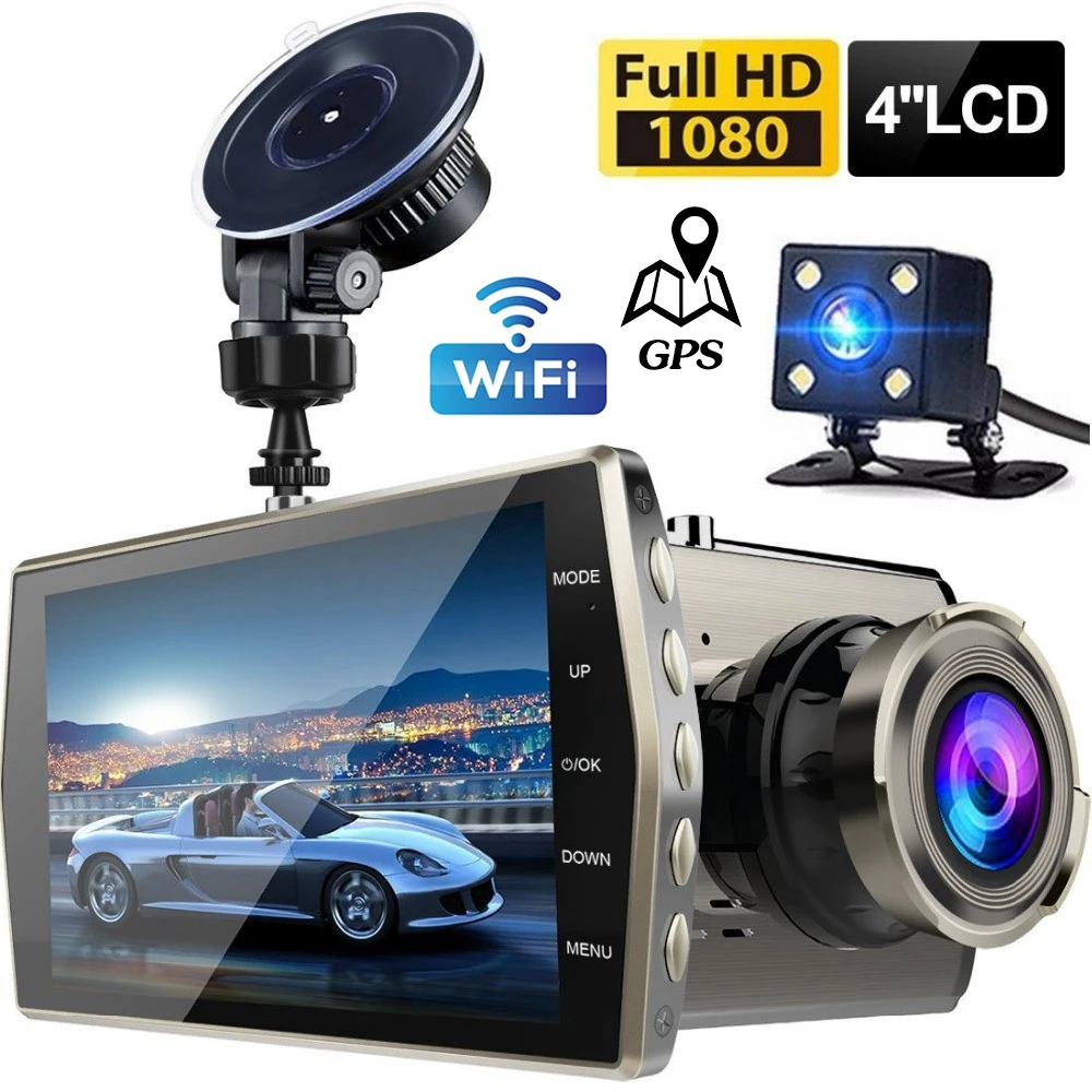 Car DVR WiFi 4.0" Full HD 1080P Dash Cam Rear View Vehicle Video Recorder Parking Monitor Night Vision G-sensor Dash Camera GPS