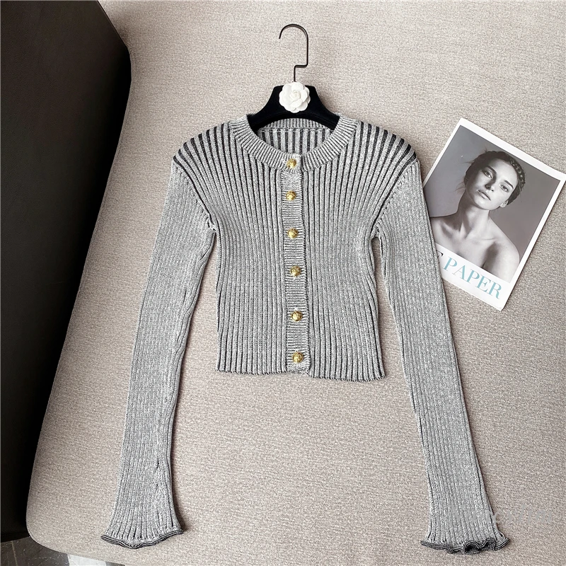 

Женский трикотажный кардиган с длинным рукавом, в полоску