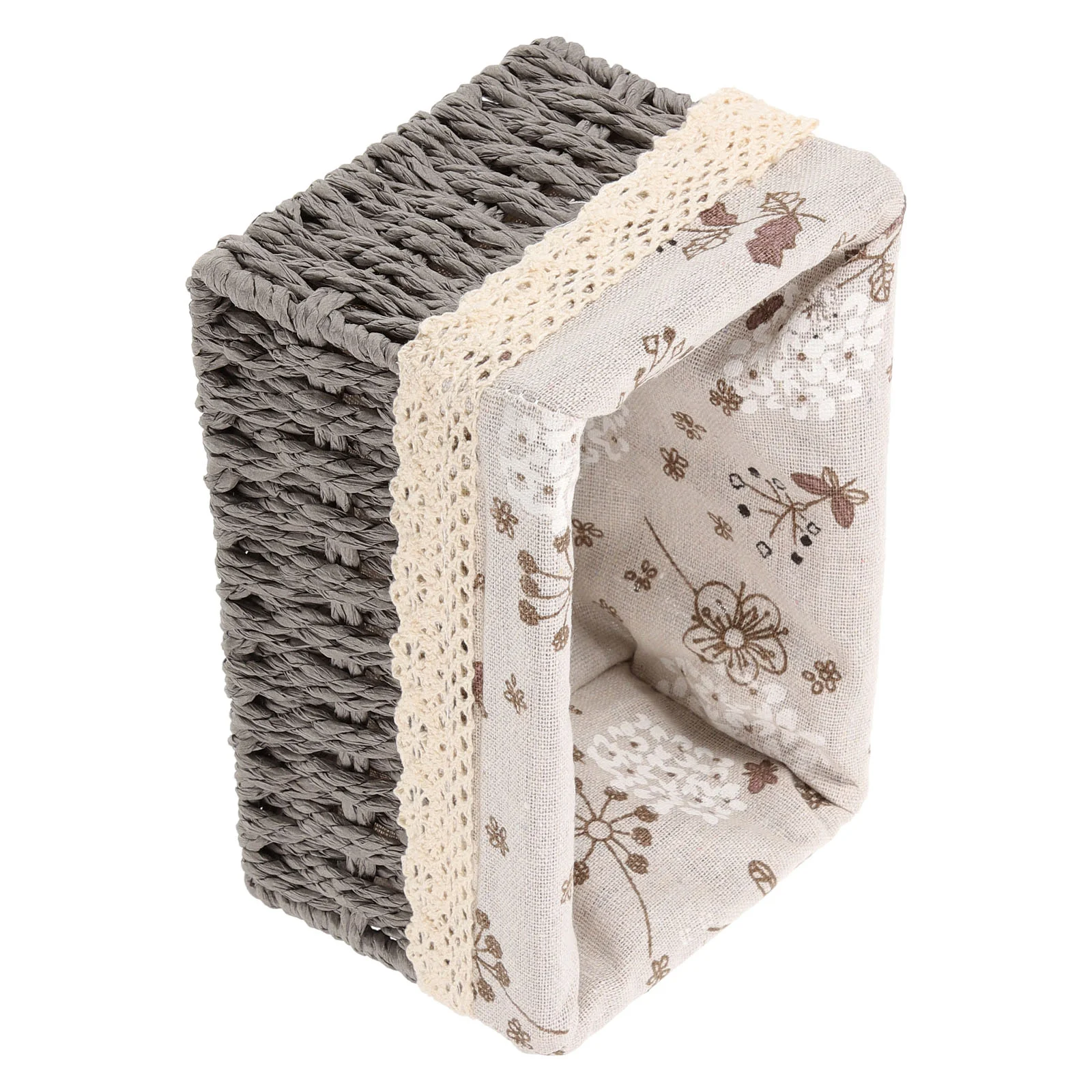 

Fabric Desktop Storage Basket Organizer Container Sundries Holder Iron Woven Finishing With Liner Decorative