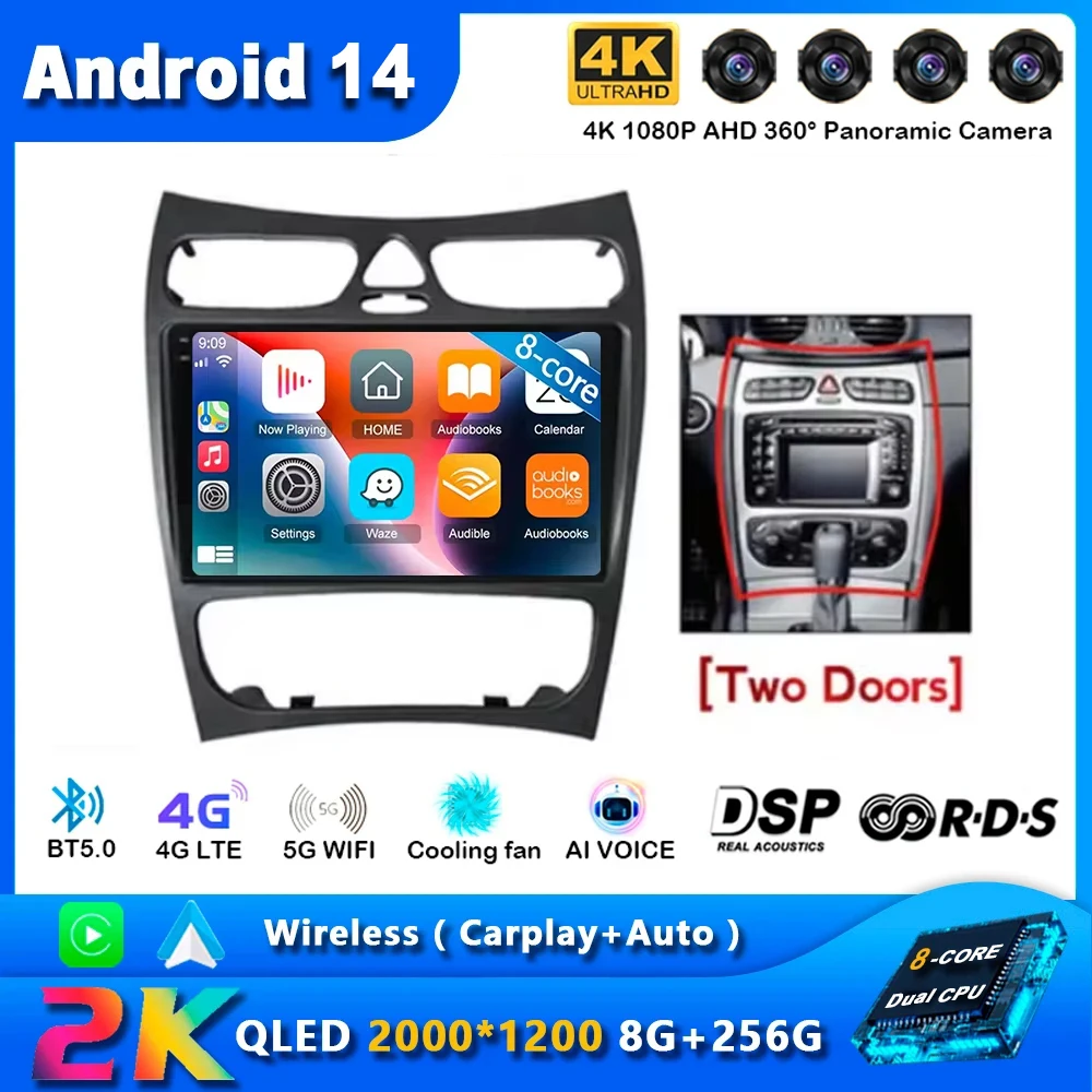 Автомобильная Мультимедийная система на Android 14 для Benz W203 W209 CL203 W463 W639 02-09 2DIN