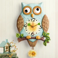 Children's Room Clock Owl Sun Flower Pastoral Style Wall Clock Living Room Creative Fashion Modern Resin Art Quartz Clock