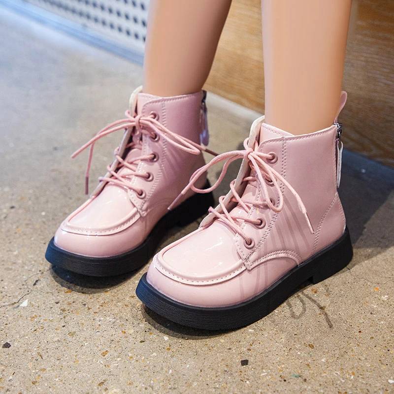 

Однотонные розовые ботильоны для девочек, глянцевые простые элегантные универсальные Ботильоны на молнии сзади, Новинка осени 2022, милые мо...