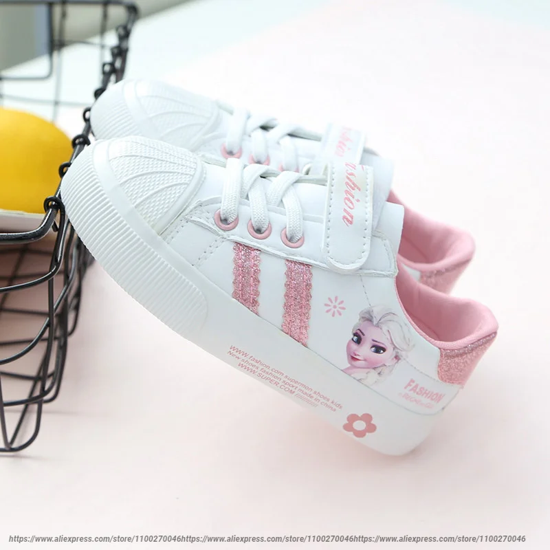 Kid Shoes For Girls Sport Sneakers Children Princess Pink Ann Elsa Princess Trainer Cartoon Beauty Tenis Enfant Lleather Sneaker