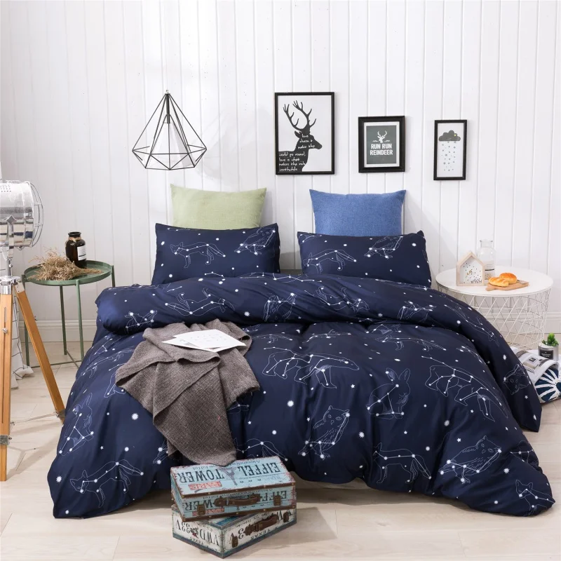

Комплект постельного белья из 3 предметов с пододеяльником и покрывалом с изображением голубого звездного неба