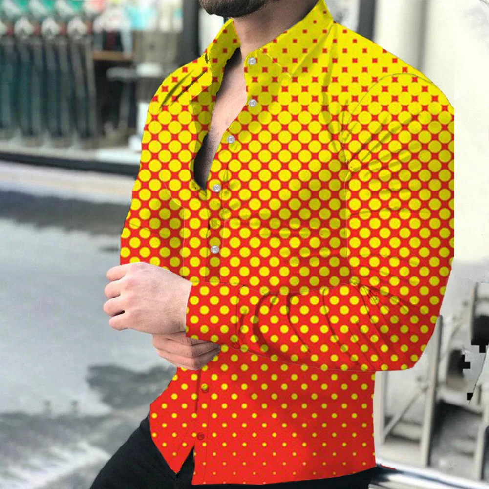 2022 Men's Long Sleeve Shirt Gradient Dot 3D Brand Printing Fashion Cardigan Single Breasted Spring Autumn Hawaiian Harajuku Top