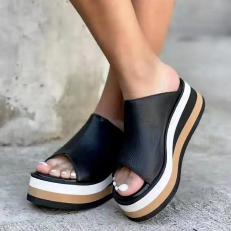 

Women Open Toe Lightweight Comfortable Retro Sandals Woman Slip On Ladies Shoes Thick Bottom Wedge Footwear