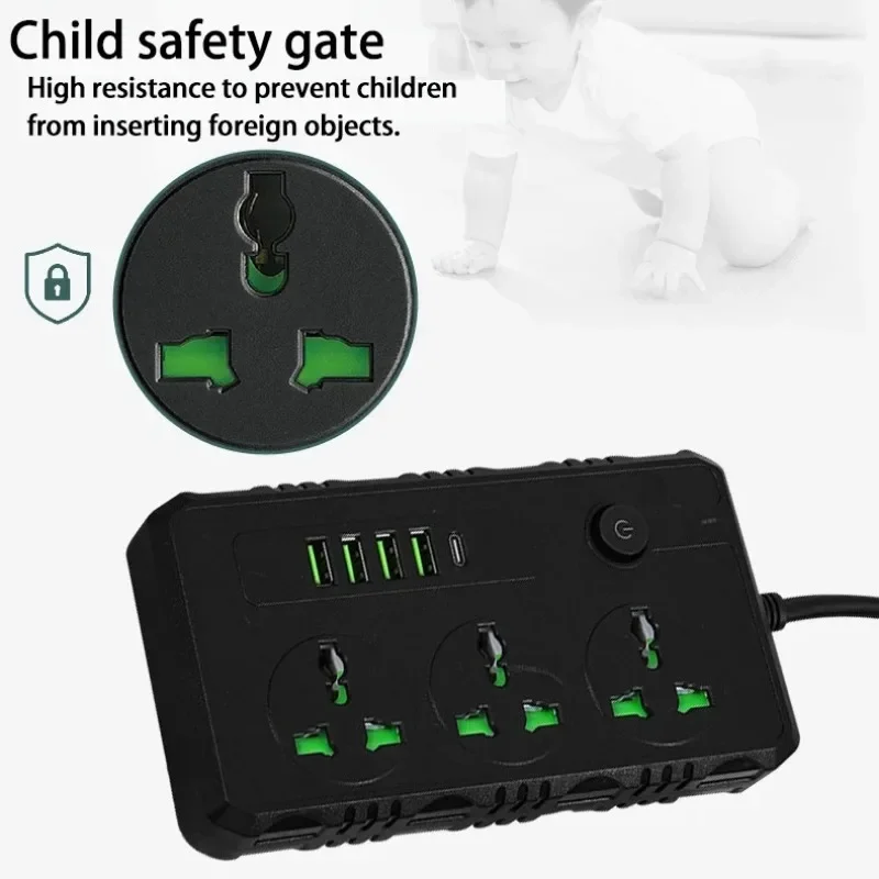 UE Reino Unido Estados Unidos Plug Power Strip com 4 USB 1 Type-C Port 2M Cabo de Extensão Protetor Sobrecarga Surto Universal Multi Tomada