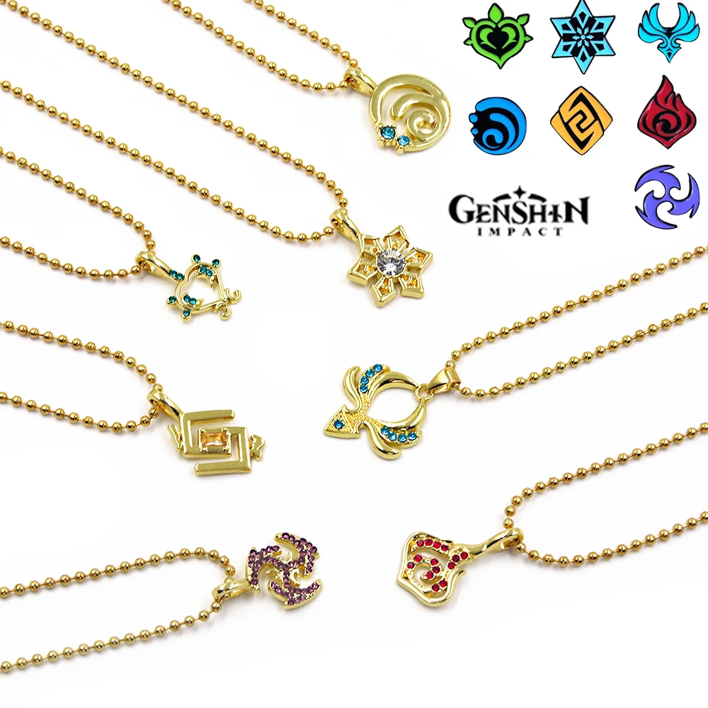 

Genshin Impact 7 Element Necklace Pyro Hydro Anemo Electro Dendro Cryo and Geo Fashion Pendant Cosplay Alloy Necklace Jewelry