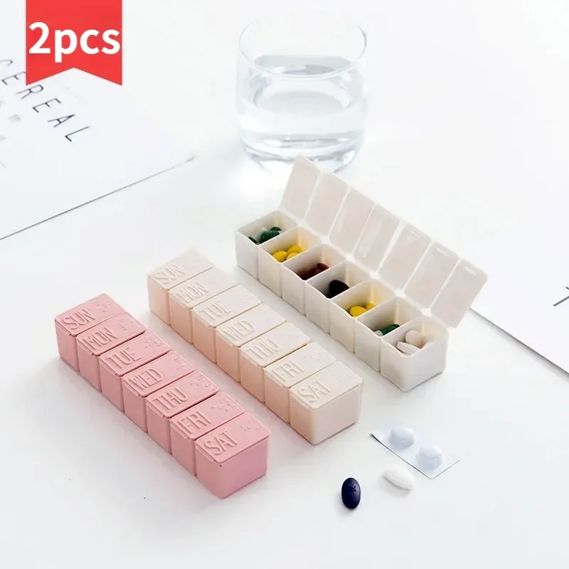 

2Pcs/Set Travel Pill Box Holder Weekly Medicine Storage Organizer Drug Tablet Container Dispenser Independent Lattice Pill Case