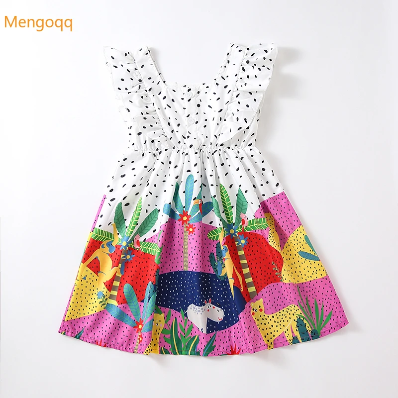 

Pretty Princess Summer Thin Fly Sleeve Print Cartoon Knee-length Dress Toddler Children Kids Baby Casual Clothing 18M-6Y